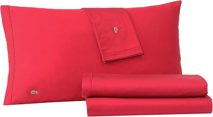 Lacoste Conjunto de lençóis 100% algodão percal sólido, pimenta pimenta, solteiro