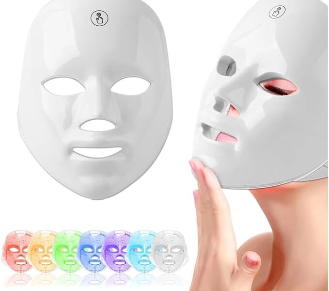 Máscara LED Facial 7 Cores Recarregável com Fototerapia Profissional para Tratamento de Pele, Antienvelhecimento, Acne e Manchas