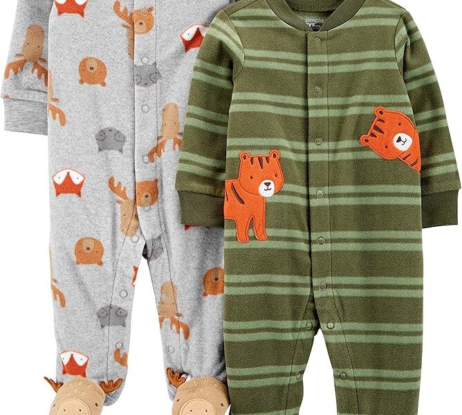 Macacão de dormir para bebês 2-pack Fleece Footed Sleep and Play Simple Joys by Carter’sMeninos