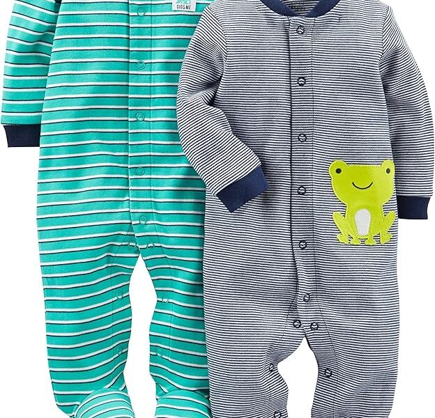 Macacão de dormir para bebês Pacote com 2, algodão com pés de pressão para dormir e brincar Simple Joys by Carter’sMeninos