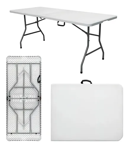 Mesa Dobrável Vira Maleta Com Alça Portátil 1.80m Para Camping Pesca Jardim Área Externa Ou Interna Salão De Festas Gourmet Cor BrancoLuvinco