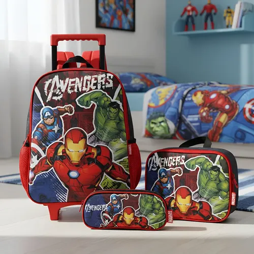 Mochila C/ Rodas Estojo E Lancheira Avengers Preto – Exc Desenho do tecido Liso