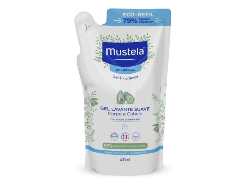 Mustela Refil Gel Lavante Suave 400ml – Sabonete Líquido Corpo e Cabelo para bebês e crianças – feito com 93% de ingredientes de origem natural – Mustela Bebê e Criança