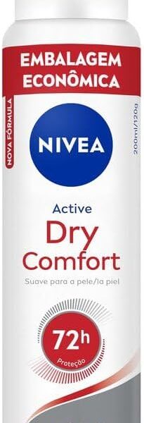 NIVEA Desodorante Antitranspirante Aerossol Dry Comfort 200ml, Proteção 72h, Contra Suor e Mau Odor, Dupla Proteção, Antibacteriano