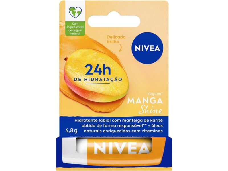 NIVEA Hidratante Labial Manga Shine 4,8g, Hidratação Intensa 24h, Cor Suave, Brilho Delicado, Cuidado Diário, Manteiga de Karité, Edição Limitada