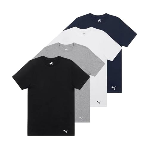 PUMA Pacote com 4 camisetas masculinas de algodão com gola redonda e manga curta