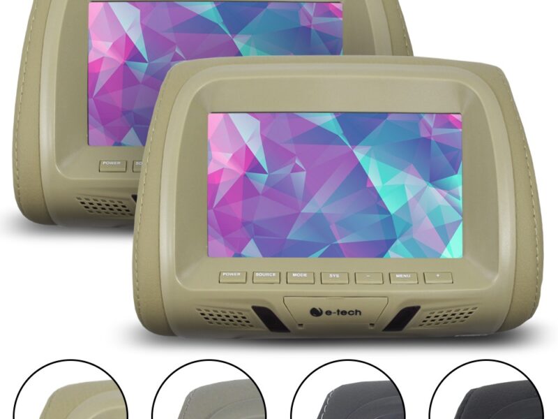 Par Encosto Cabeça Automotivo Tela 7 Polegadas E-Tech Combat Monitor Escravo Ajuste Altura Universal