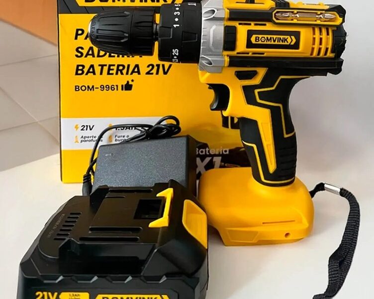 Parafusadeira Furadeira a Bateria 21V com Empunhadura Emborrachada, Bateria Recarregável e Carregador Bivolt