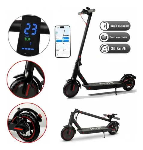 Patinete Scooter Elétrico Dobrável Com Velocidade E Autonomia De 30 Km Bluetooth Cor Preto MESTRI M-140