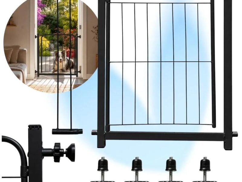 Portão Segurança Preto Pet Cachorro Crianca Ajustavel de 68 A 83cm Sem Furo Grade aramado 69cm de altura Açomix