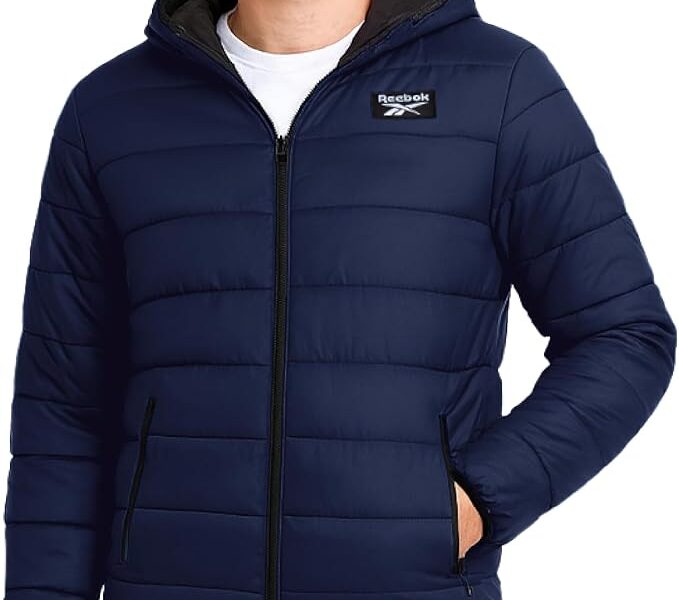 Reebok Jaqueta masculina – Casaco acolchoado leve com capuz – Jaqueta de inverno com isolamento térmico quente para homens (P-4X)