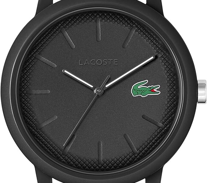 Relógio masculino Lacoste12.12, com pulseira de silicone, preto, modelo 2011171
