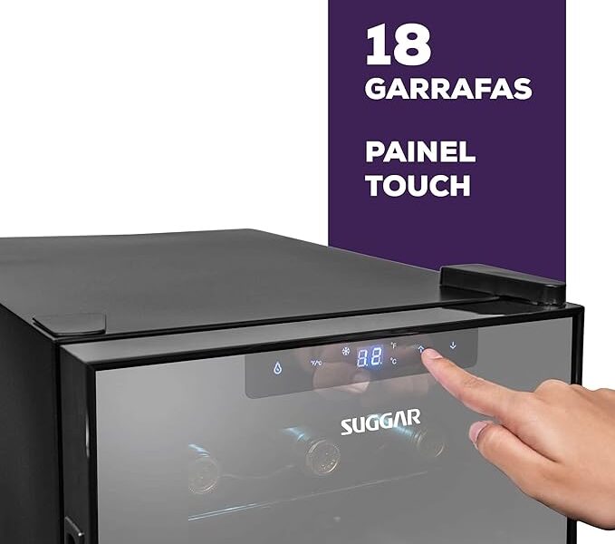 SUGGAR ADEGA CLIMATIZADA CANNES 18 GARRAFAS PAINEL TOUCH PRETA 110V AD1811PT