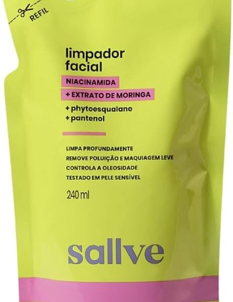 Sallve Refil Limpador Facial 240ml – Niacinamida, Extrato de Moringa