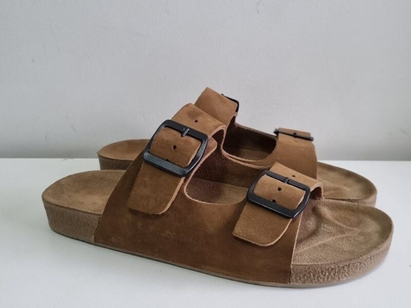 Sandália Birken Masculino Couro Legitimo Duas Tiras Fivela –
