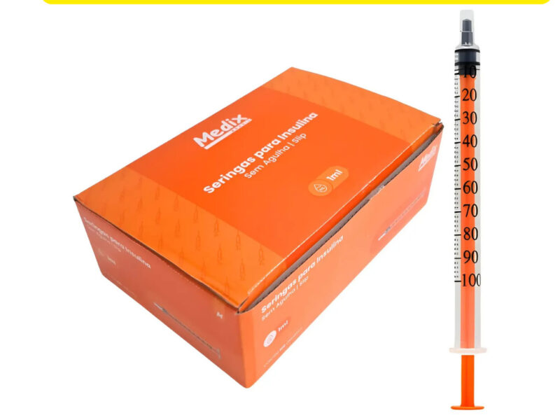 Seringa Insulina 1ml SEM Agulha Kit Até 100 Unidades Slip Ponta Lisa Medix