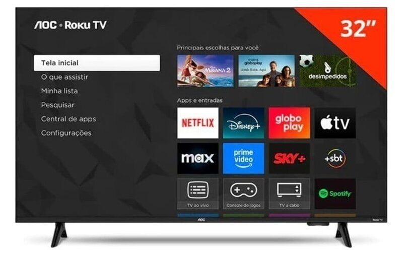 Smart TV LCD LED 32″ AOC 32S5155/78G – Wi-Fi, HD, Quad Core, Dolby Áudio, 60 Hz