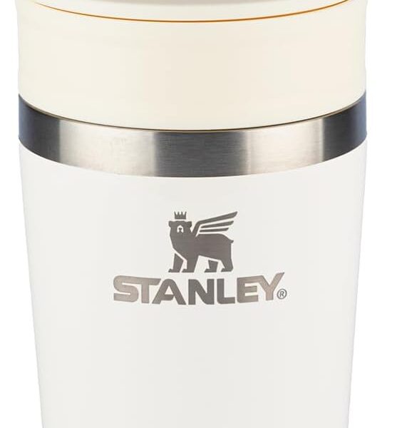 Stanley – Copo de Café Térmico, Caneca de Viagem Café Go com Tampa de Duas Partes Para Beber e Alça de Transporte, Garrafa Térmica de Aço Inoxidável, 236 ml, Cream