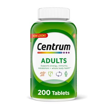 Suplemento Multivitamínico Centrum Adultos, 200 Comprimidos, Vitaminas e Minerais, Sem Glúten, Não Transgênico – Multivitamínico / Polivitamínico –