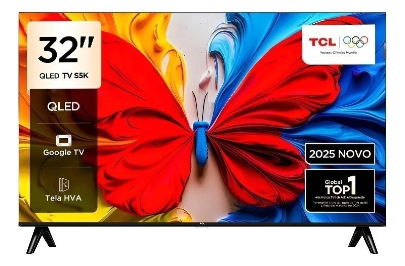 TCL, Smart TV, 32 Polegadas, HD QLED, WiFi, Bluetooth, Google TV, 2 HDMI, HDR10, Dolby Audio, 32S5K