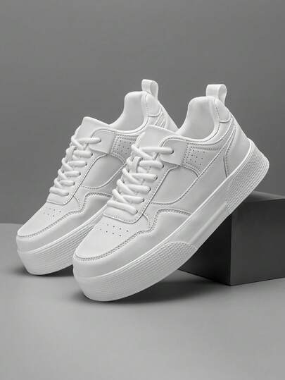Tênis Esportivos Casuais Personalizados de Cor Sólida Minimalista com Retalhos para Homens, Tênis Casuais de Estilo Universitário Romântico de Cano Baixo para Moda, Viagens e Caminhadas ao Ar Livre para Casais