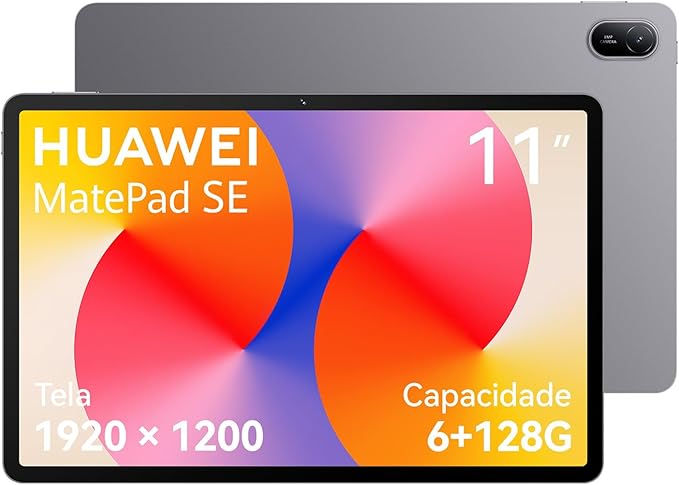 Tablet, HUAWEI MatePad SE 11, 6+128GB, Tela HUAWEI FullView de 11″ para Conforto Visual，Superbateria de 7700 mAh 22,5W，Câmera Traseira 8 MP，Câmera Frontal 5 MP，Cinza Nebula
