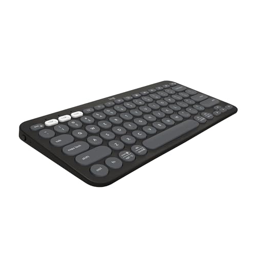 Teclado sem fio Logitech Pebble Keys 2 K380s com Conexão Bluetooth Easy-Switch e Pilha Inclusa – Compatível com PC, Mac, Chrome OS, Android, iOS e Apple TV, Layout US – Grafite