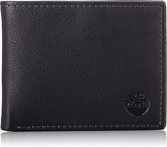 Timberland Carteira masculina Wellington RFID de couro dobrável com três dobras híbrida