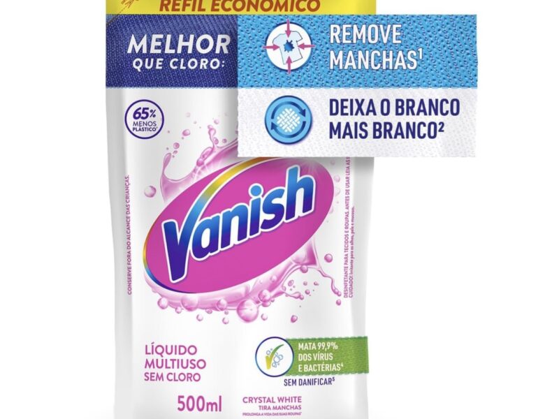 Tira Manchas Vanish Líquido Crystal White para roupas brancas Refil Econômico 500ml