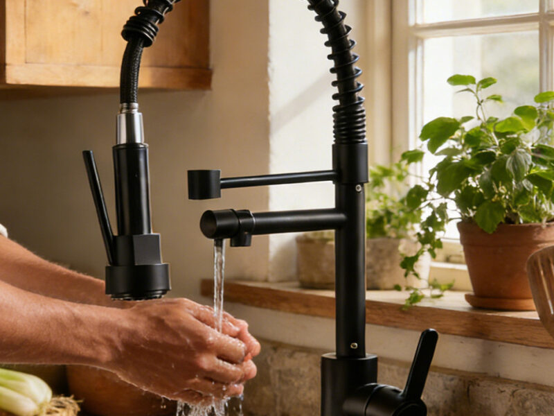 Torneira De Cozinha Gourmet Alça Única Com Extensor De Spray Tubo De Água Flexível Superior Prateado Para Ajuste