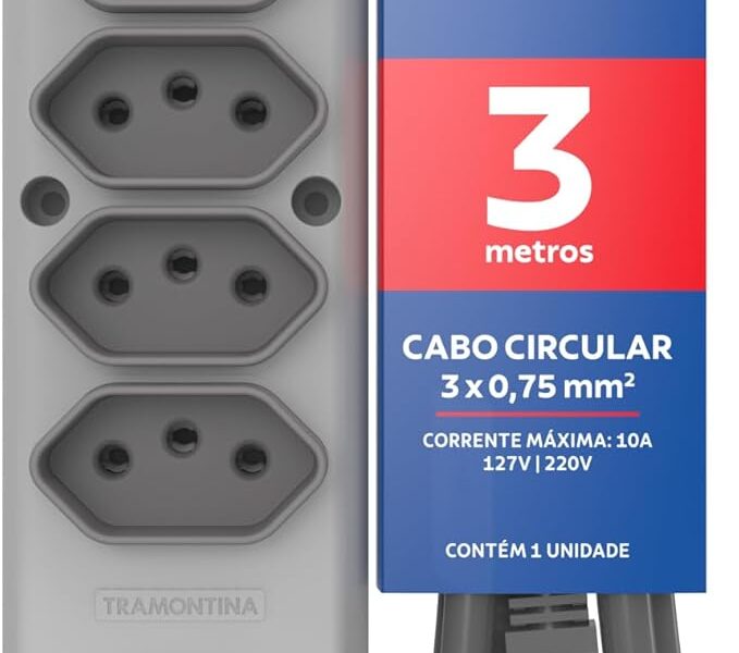 Tramontina Extensão Múltipla 5 Tomadas 2P+T 10 A 250 V 3 m