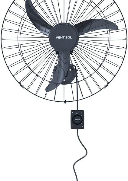 Ventisol Ventilador de Parede Oscilante, 3 Pás Premium, Preto, 60cm, Bivolt
