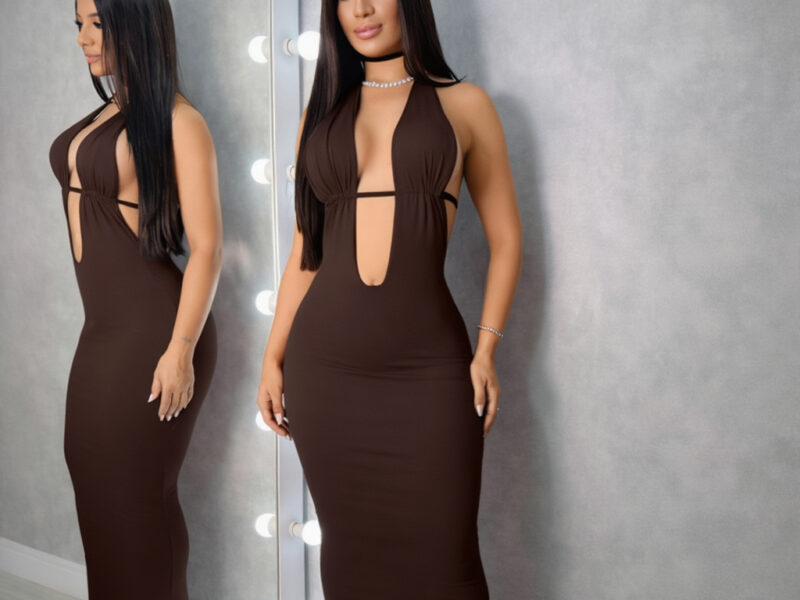 Vestido Decotado Elegante Festa Eventos Verão Tecido Suplex Premium Vestido Decote V Costas Aberta