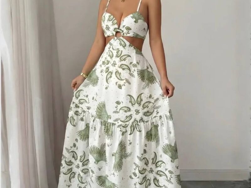 Vestido Longo Estampado Feminino Alcinha Amarracao Florido