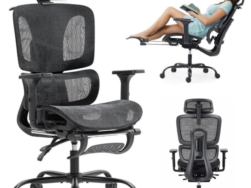 YESOP Cadeira De Escritório Ergonômica Mesh Com Apoio Para Pés Lombar 6D E Braços 3D Preta