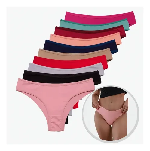 10 Calcinhas Feminina Tanga Lisa Algodão Atacado –