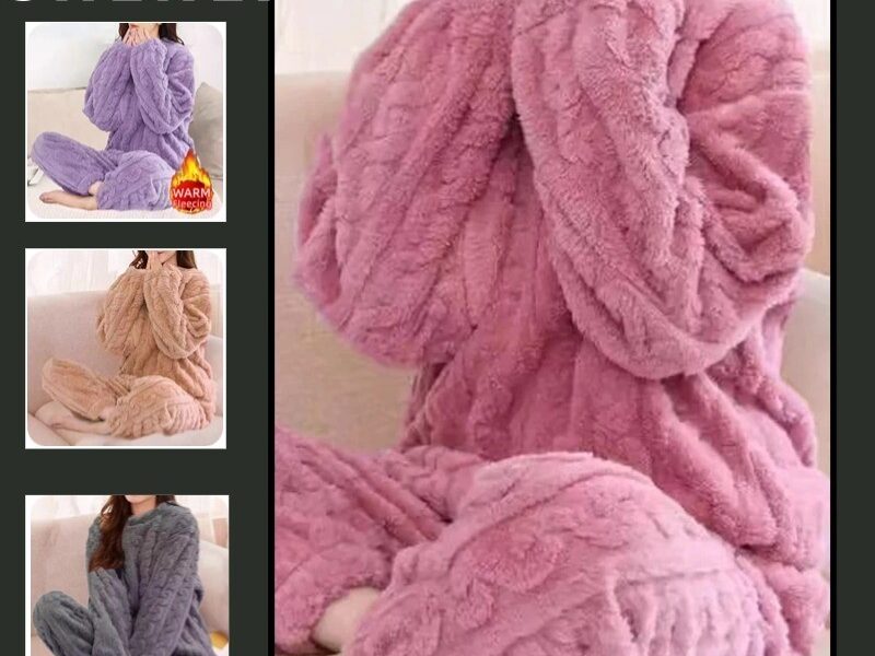 2 Peças/1 Conjunto Outono Inverno Solto Doce Casual Pijamas Feminino Grosso Lã Manga Longa Topo Casa Cintura Elástica Ca