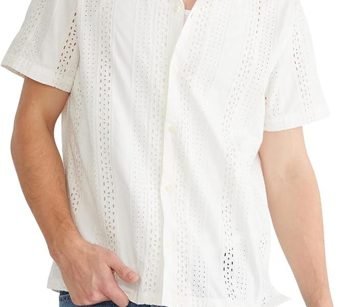 AEROPOSTALE Camisa masculina de manga curta texturizada com ilhós