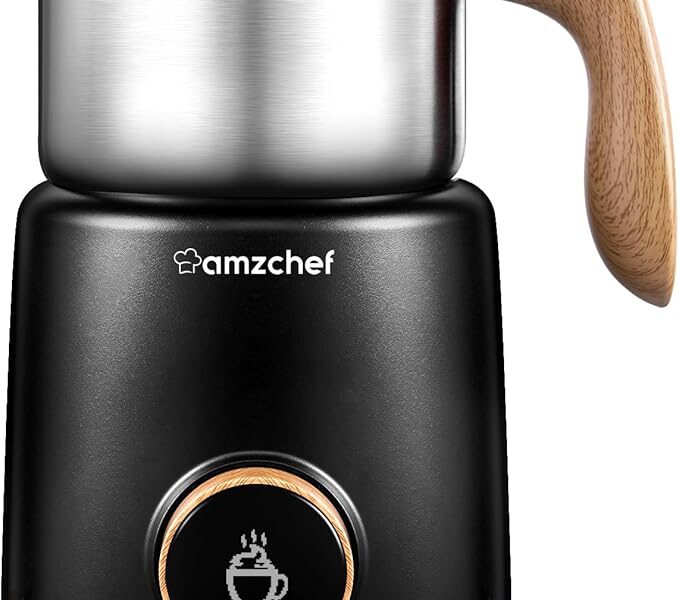 AMZCHEF 8-IN-1 Milk Frother and Steamer 550 Watts, 21 oz Split Stainless Steel Automatic Steamer, Milk’s Warmer for Latte, Cappuccino, Hot and Cold Froth, Heated Milk, Hot Chocolate, Baby