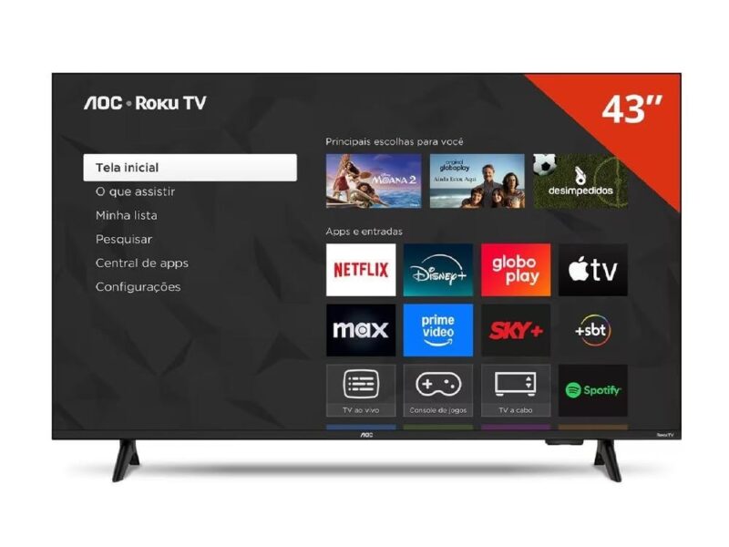 AOC Smart TV 43 Polegadas Full HD LED Roku TV 43S5155/78G, Wi-Fi, Dolby Audio, 3 HDMI, USB, Controle Remoto