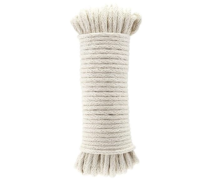 Amazon Basics Corda trançada de algodão natural, multiuso, varal, artesanato DIY, versátil, uso interno e externo, 3/16 polegadas x 50 pés (4,5 mm x 15 m), branco