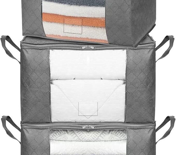 Amazon Basics Cubos organizadores dobráveis grandes com zíper com janela transparente e alças, pacote com 3