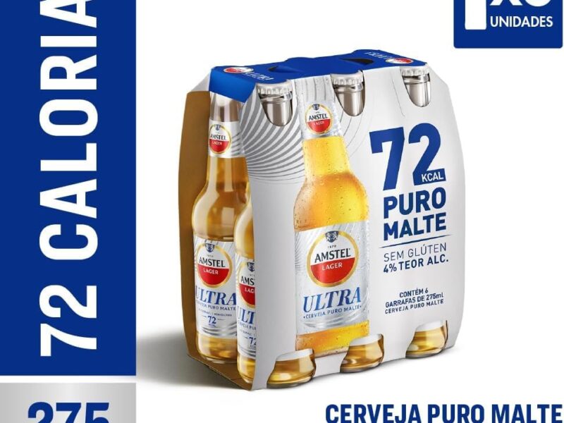 Amstel Ultra Cerveja Puro Malte, Pack de 6 Long Neck 275ml