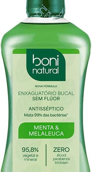 BONI NATURAL – Enxaguante Bucal Natural e Vegano, Sem Flúor, Zero Álcool, Sem Parabeno, Menta e Melaleuca, 500ml