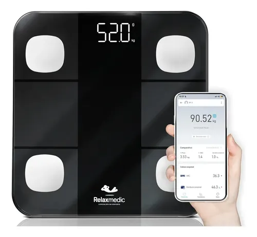 Balança Digital Corporal Bioimpedância Aplicativo Bluetooth Relaxmedic –