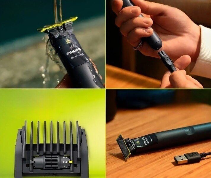 Barbeador e Aparador Elétrico Philips OneBlade com Pente 5 em 1, Sem Fio e À Prova D&quotÁgua – QP1425/10 –