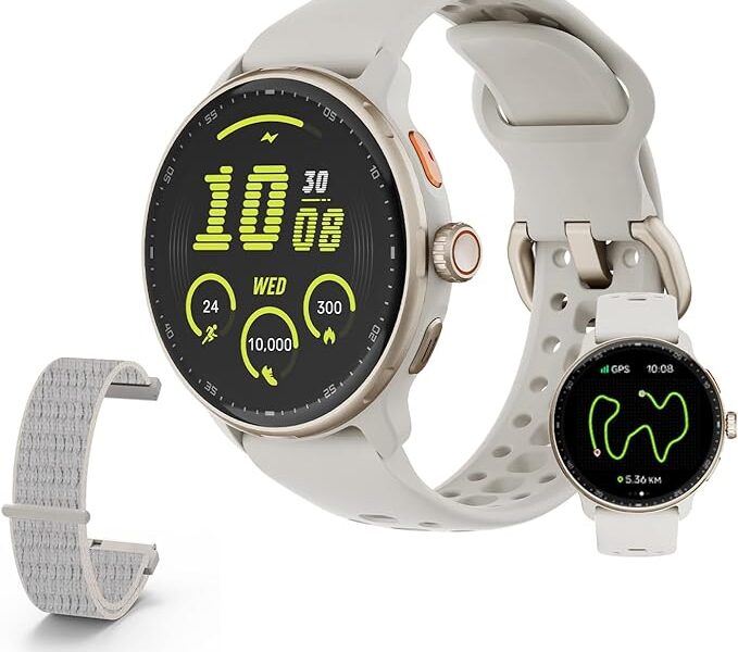 Bettdow SmartWatch GPS, Relogio Smartwatch Masculino e Feminino, 1,43 polegadas HD AMOLED, chamada Bluetooth, Esportivos relógio com voz por IA, Compatível com Android iOS, 2 Pulseiras (Titanium)