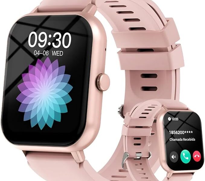 Bettdow SmartWatch, relogio smartwatch feminino com 1.83″ Ecrã tátil, à prova d’água IP67, Recebimento de Notificações, relogio masculino com 100+ Modos Esportivos Faz e Recebe Ligações (Rosa)