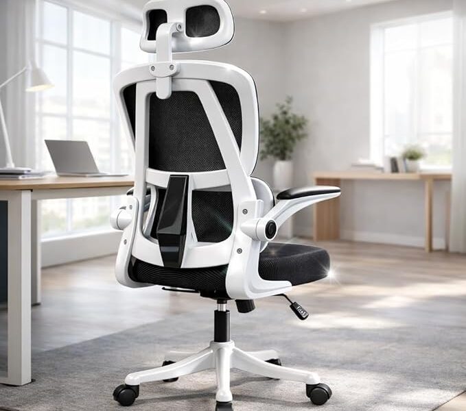 BlidShop Cadeira de Escritório Ergonômica Veneza, Tela Mesh Respirável, Suporte Lombar, Reclinável, Altura Ajustável, Capacidade 120kg (Branca e Preta)