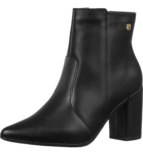 Bota Bico Fino Coturno Feminino Cano Curto Salto Confortável –